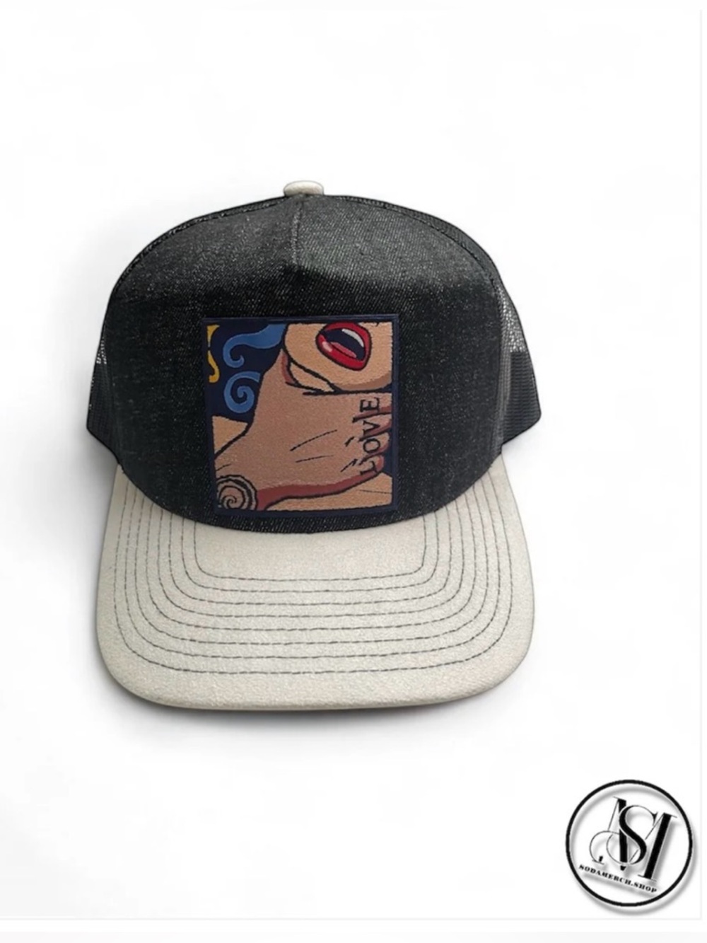 Black and Cream Graphic Trucker Pop “Love” Art Trucker Hat
